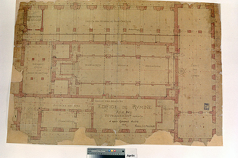 Restaurierung eines Grundrisses auf Transparentpapier